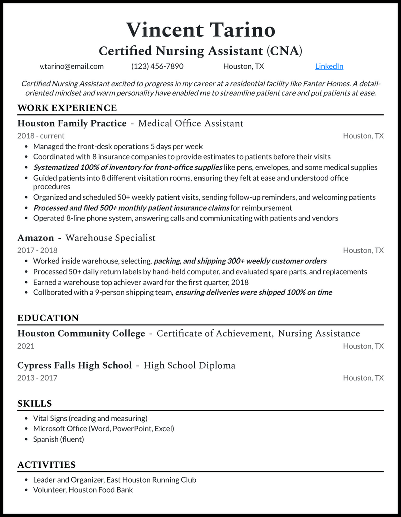 Resume Sample For Cna With No Experience